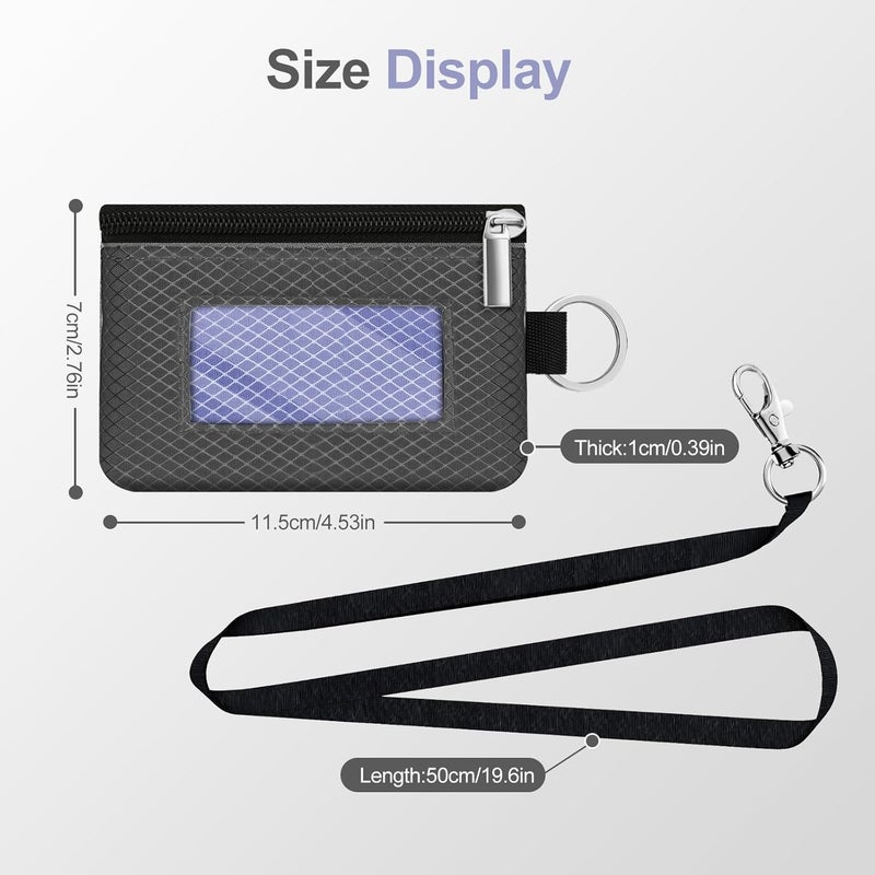 CCUMI Minimalist RFID Blocking Small Wallet with ID Window,WaterResistant Zip Id Case Wallet with Lanyard Keychain for Cards,Cash,Travel,Women,Men (DarkGrey/Lavender Purple) - Image 5
